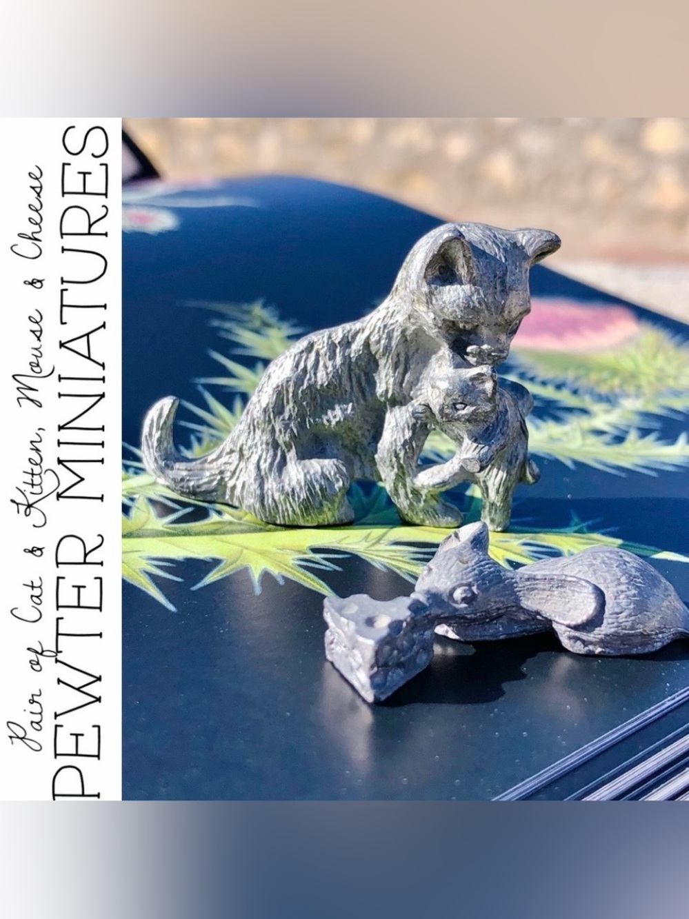 Vintage Pewter Miniatures of Cat & Mouse Figurines